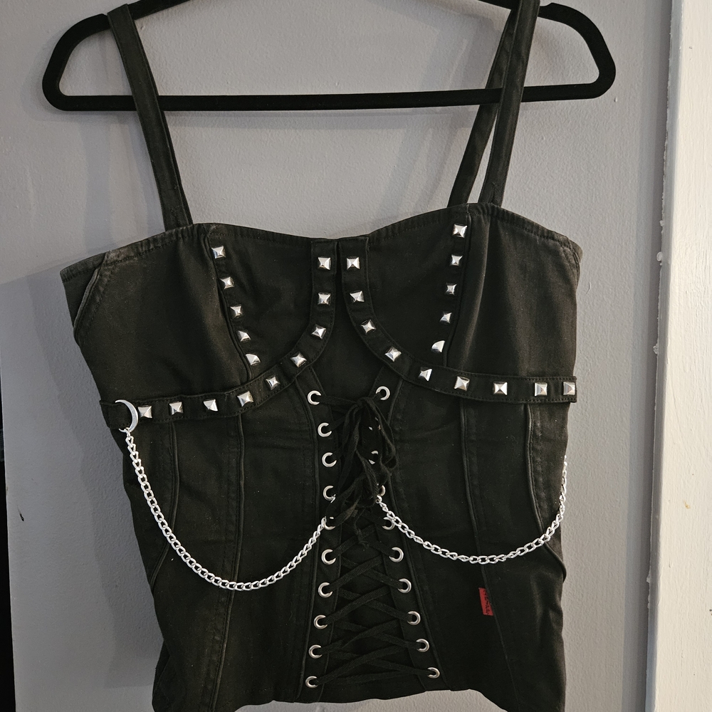 RARE Tripp NYC Black Corset with Studs and Chains